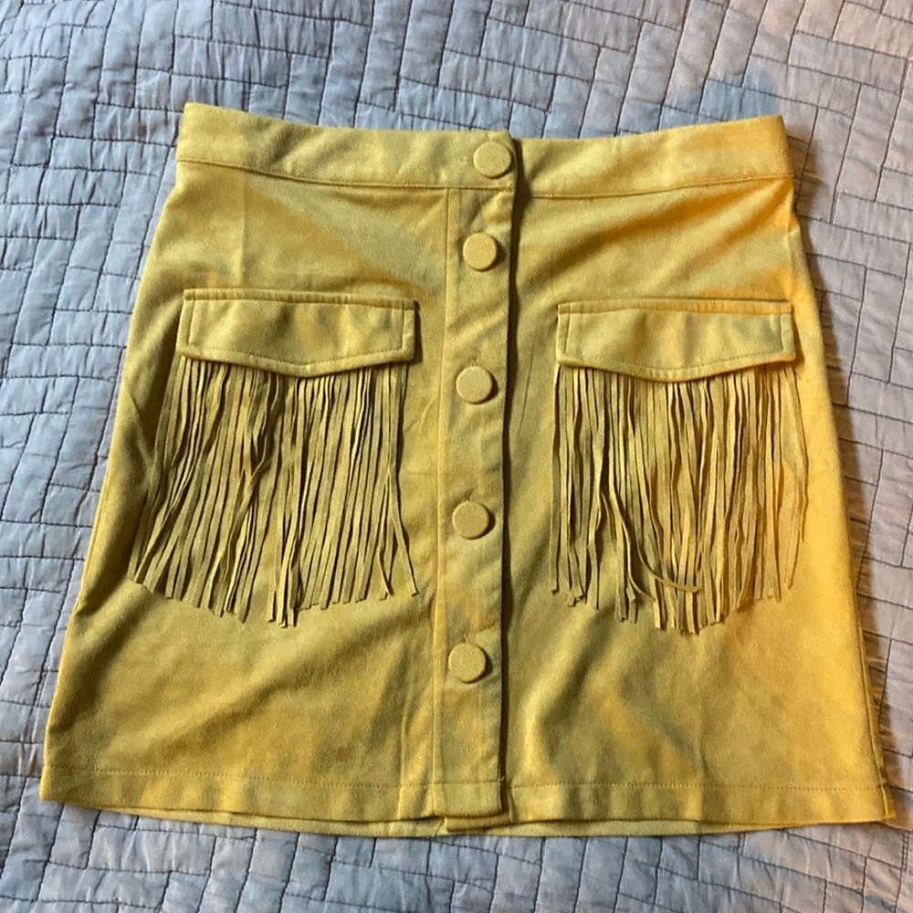 Flying Tomato Molly Mustard Fringe Skirt Sz L